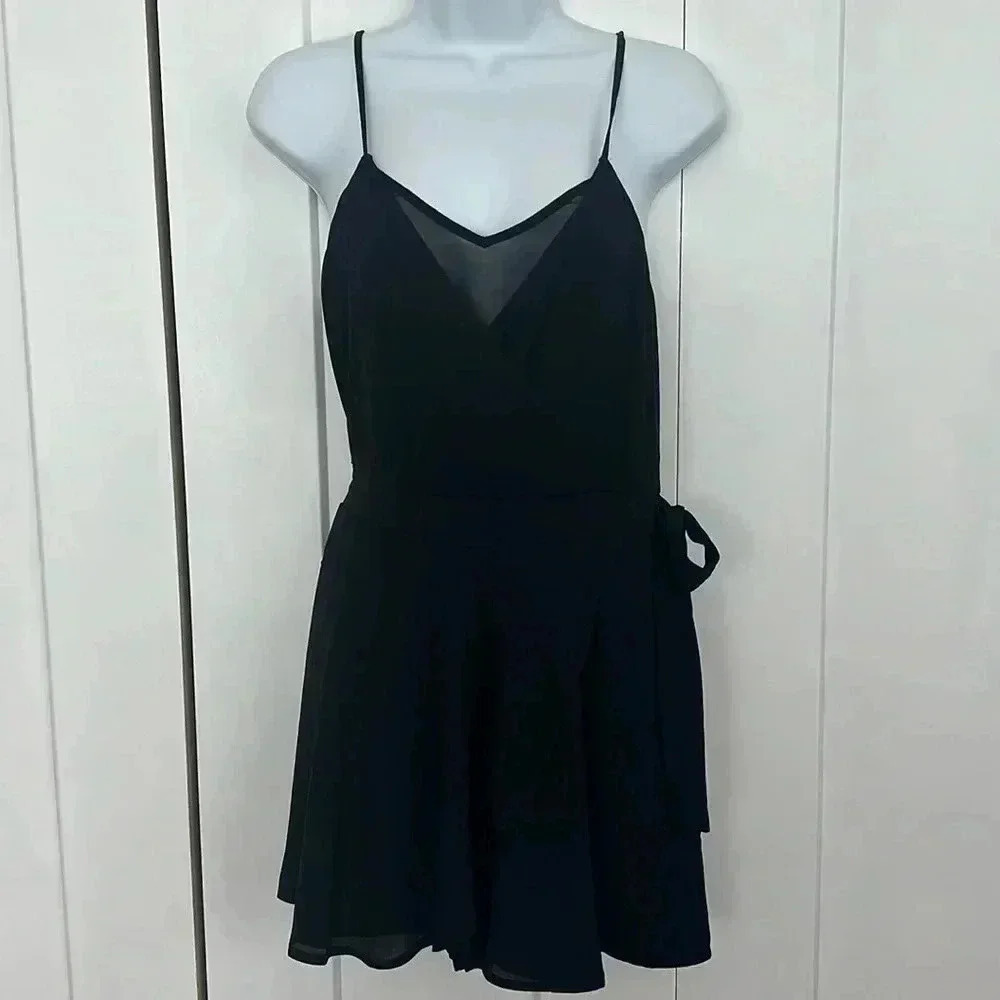 Express Romper Dress With Sheer Detail - Side Tie & Side Zip - Adjustable Straps